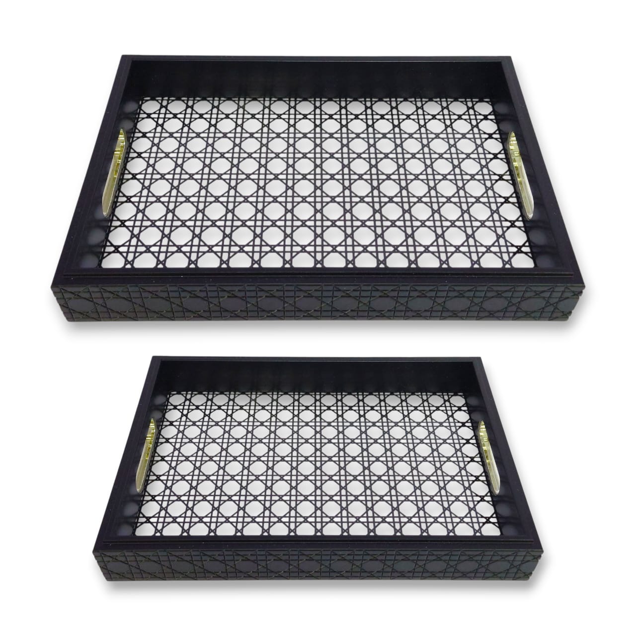 2-Piece Fancy Wooden & Acrylic Tray Set