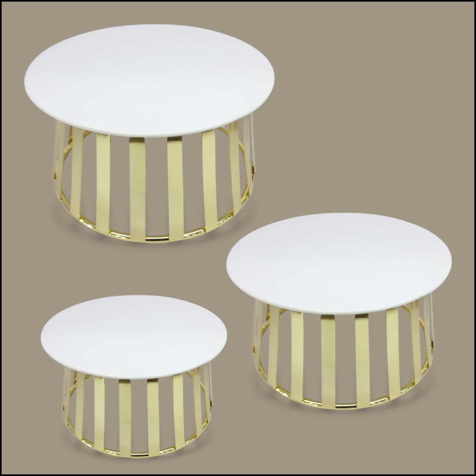 3-Piece Round Serving Platter Set With Golden Stand Kaka Bawa Sons