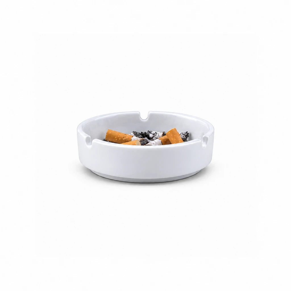 Forte B.K Classic Three-Notch White Ceramic Ashtray, 5 Inch
