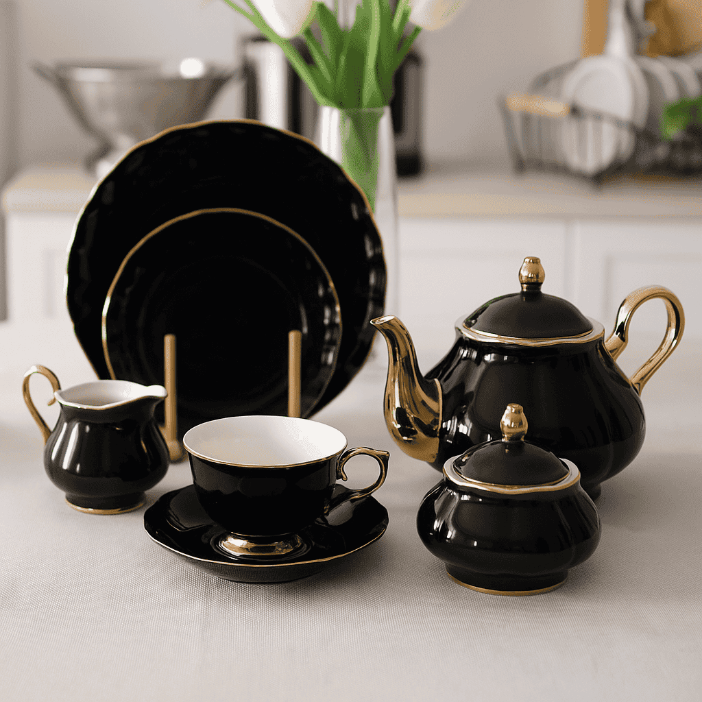 Onemore 24-Piece Black & Golden Tea Set Kaka Bawa Sons