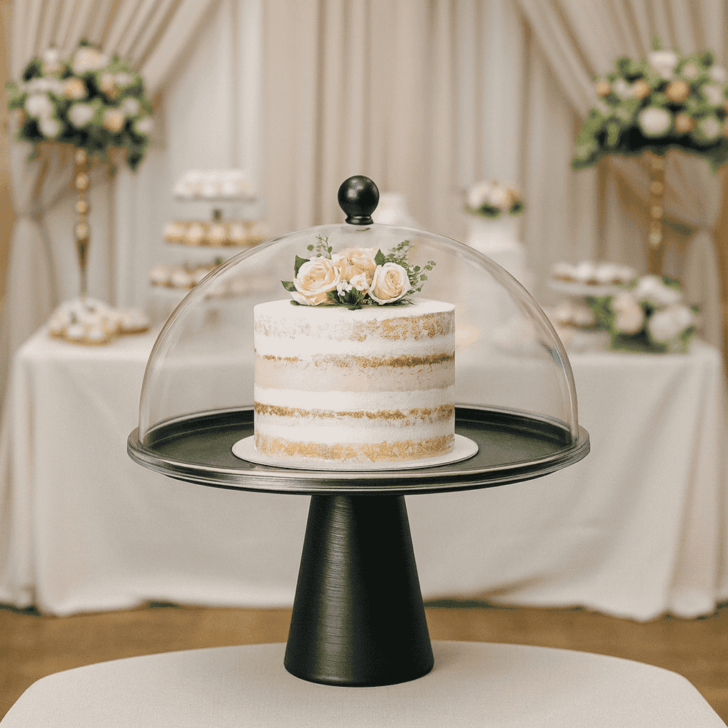 Metal Cake Stand with Acrylic Dome Kaka Bawa Sons