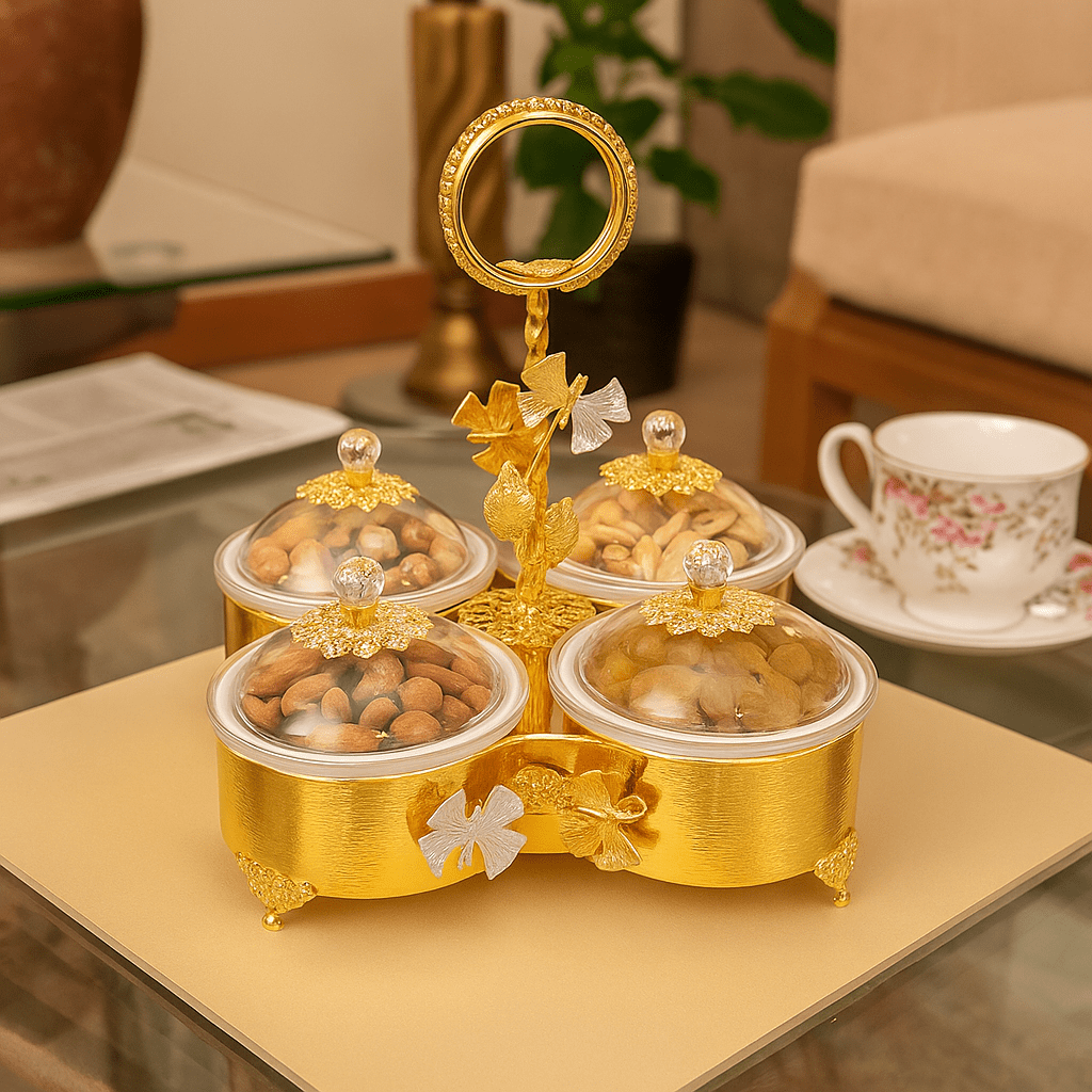 Fancy 4-Portion Golden Dry Fruit Dish