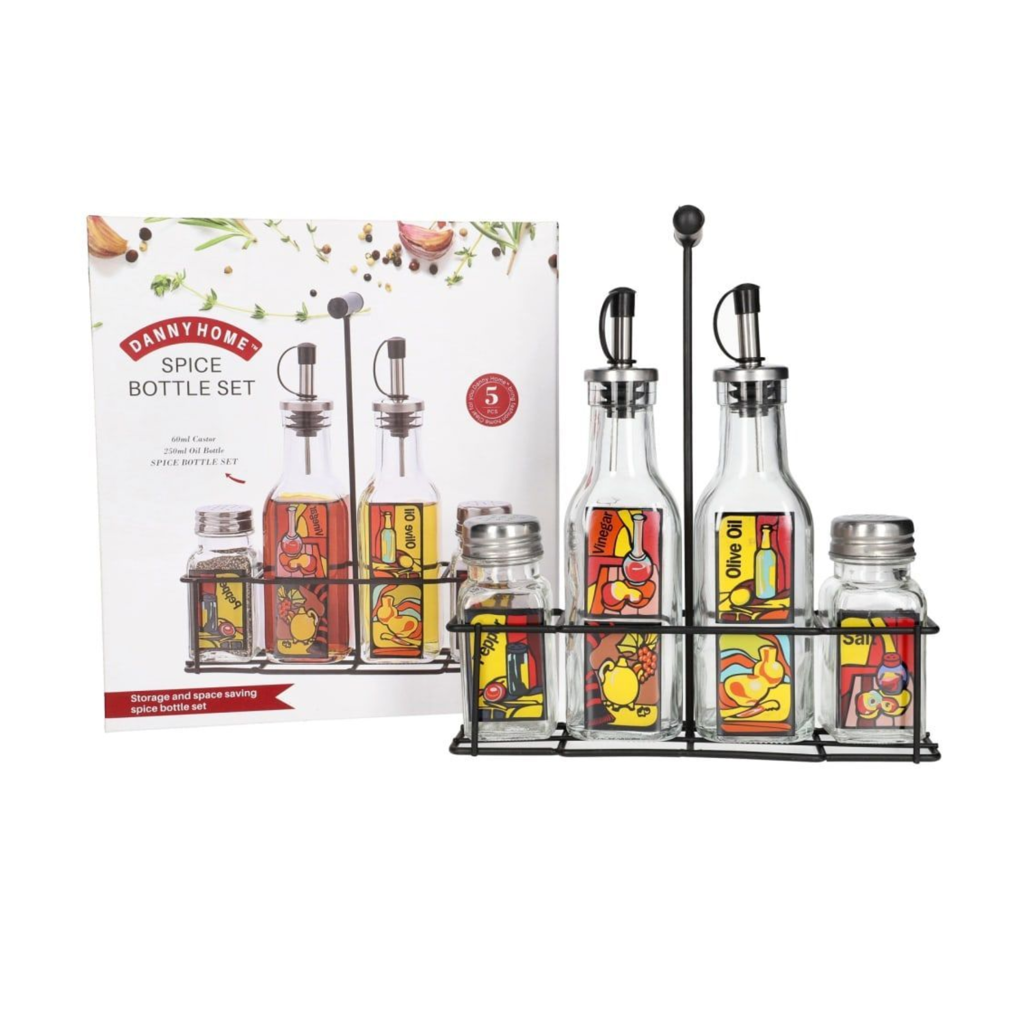 Danny Home 5 Piece Glass Spice Bottle Set