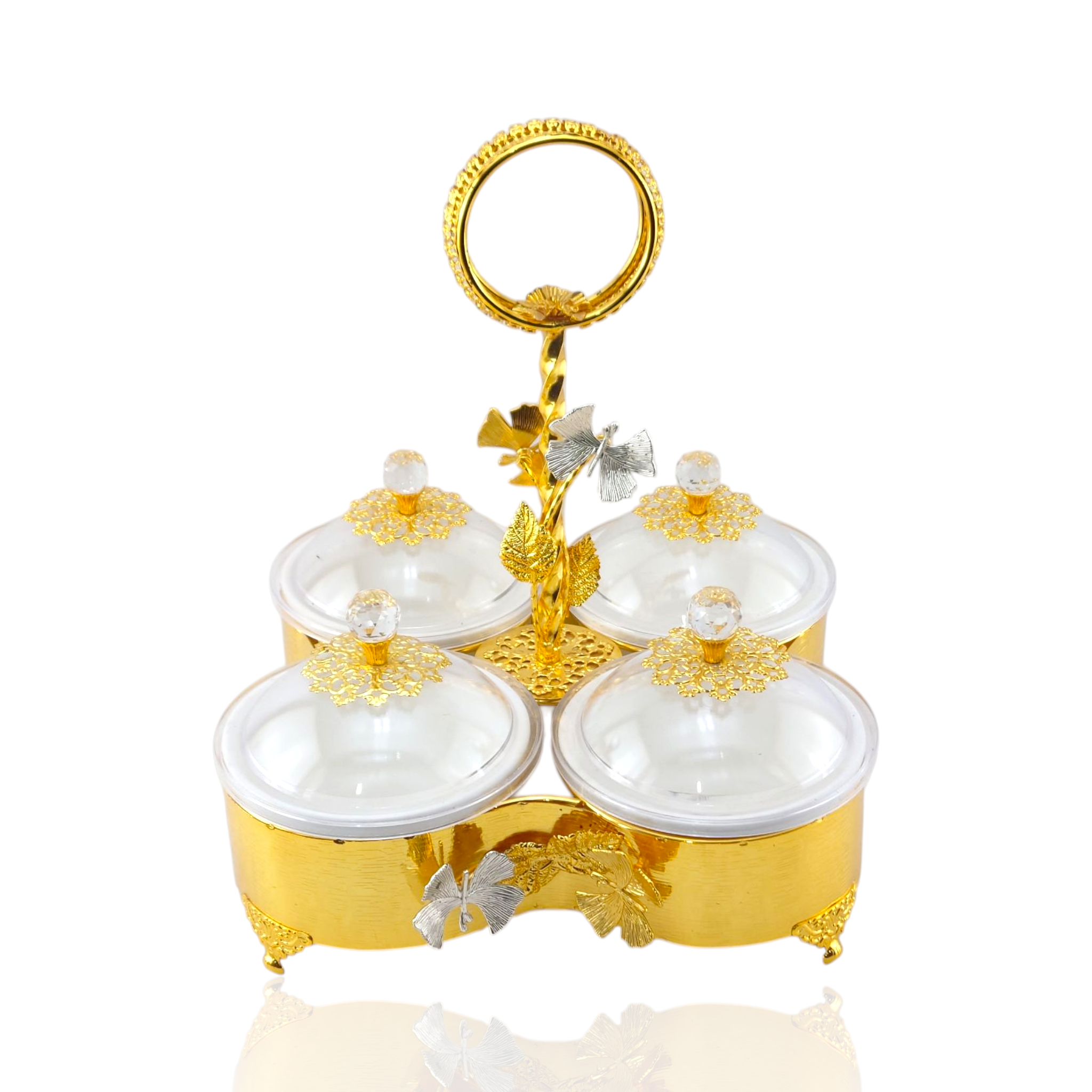 Fancy 4-Portion Golden Dry Fruit Dish