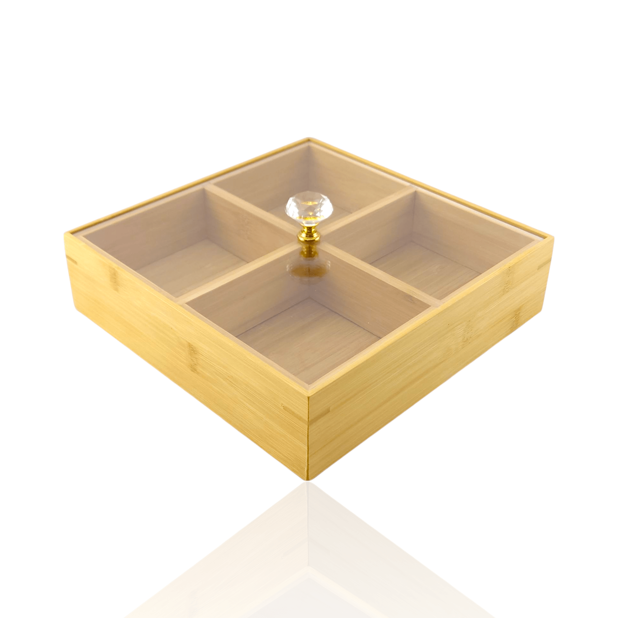 4-Portion Wooden Dry Fruit Dish With Acrylic Lid