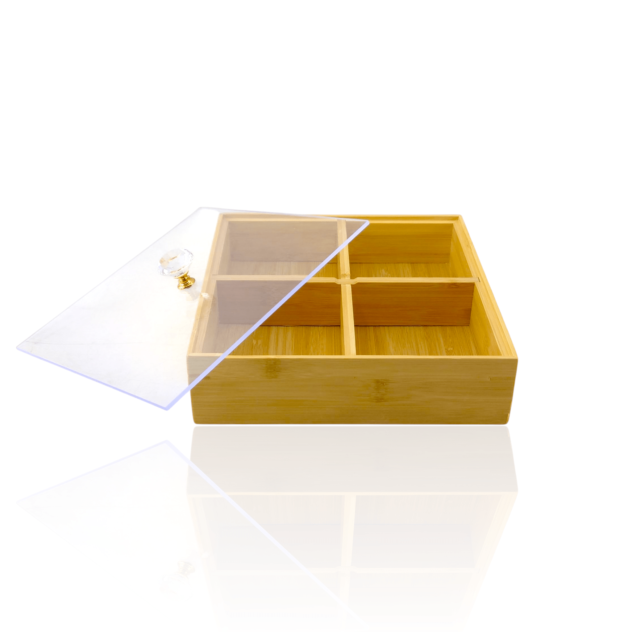 4-Portion Wooden Dry Fruit Dish With Acrylic Lid