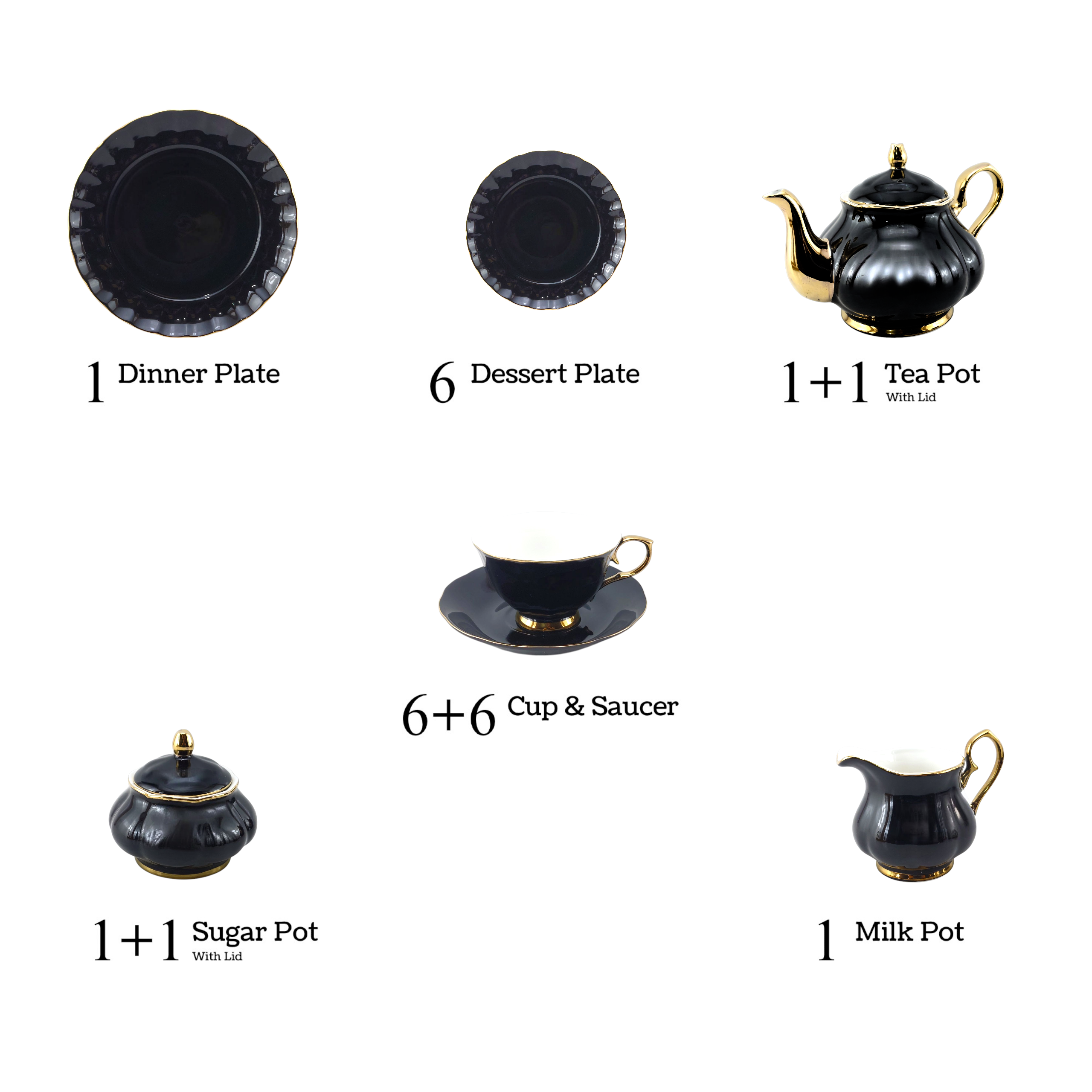 Onemore 24-Piece Black & Golden Tea Set