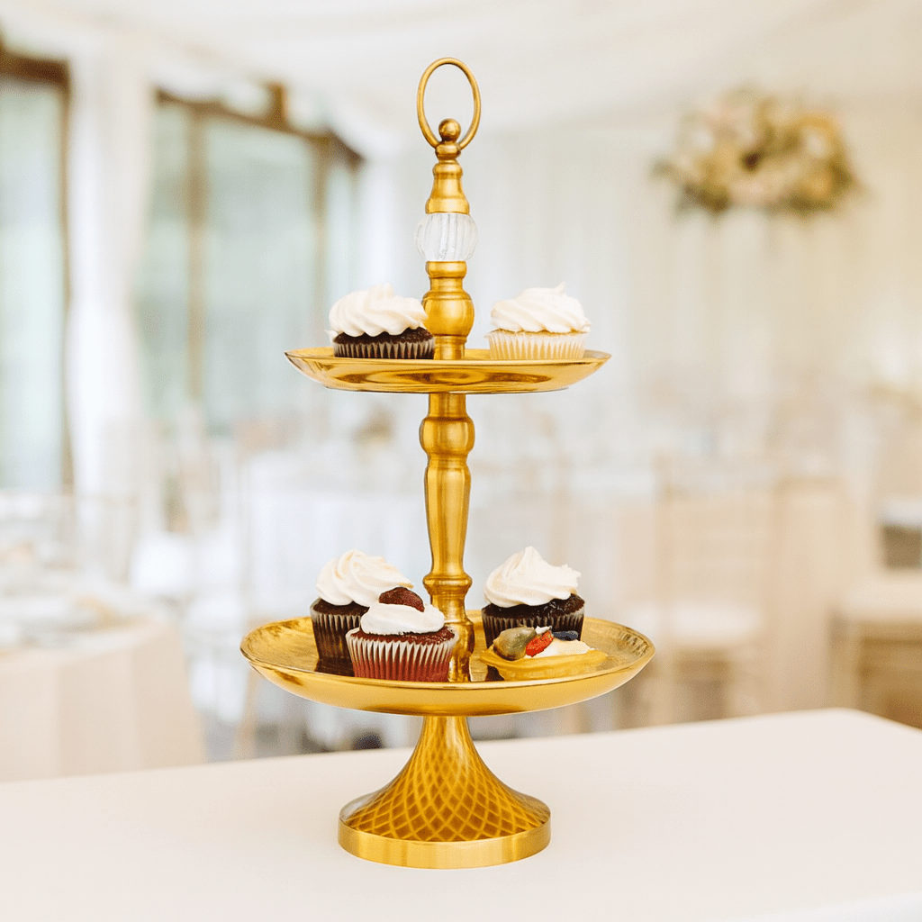 2-Tier Fancy Ceramic Hammered Dessert Stand