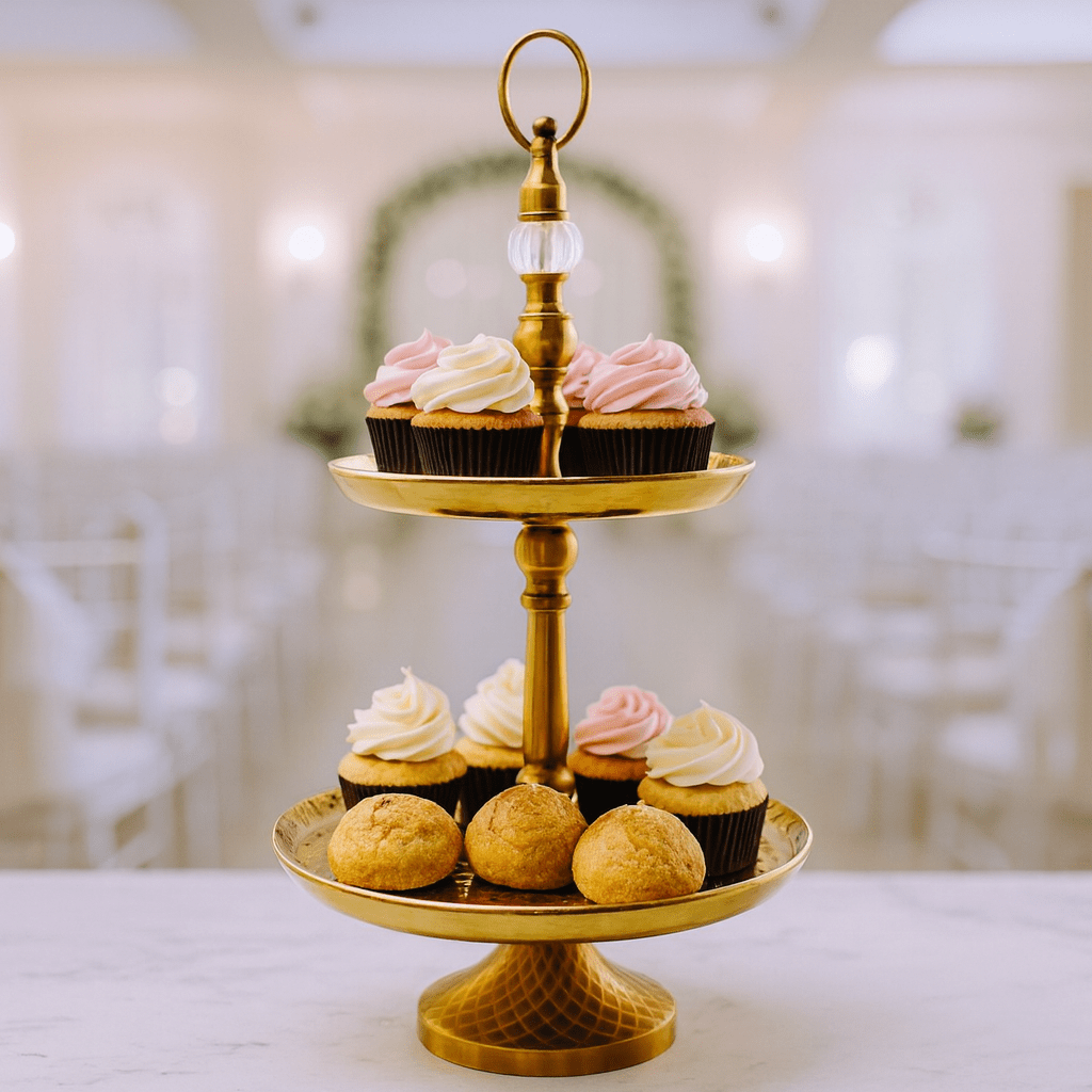 2-Tier Fancy Ceramic Hammered Dessert Stand