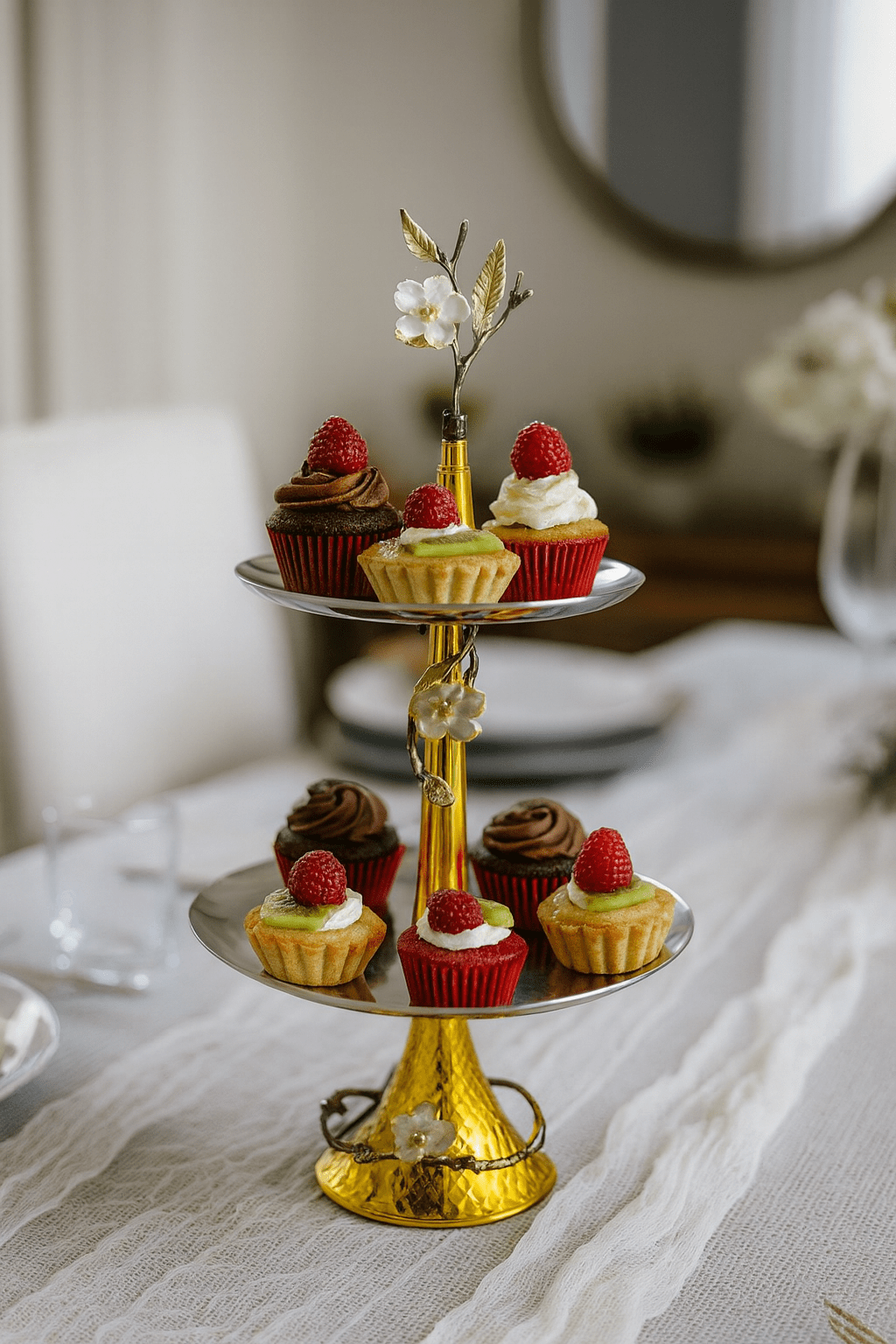 2-Tier Fancy Stainless Steel Round Dessert Stand