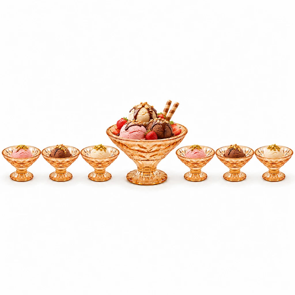 Deli Laurus Golden Glass Dessert Bowl Set, 7 Pieces