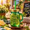 Kleeyo Green Being Happy Glass Drinking Mason Jar, 450 ml