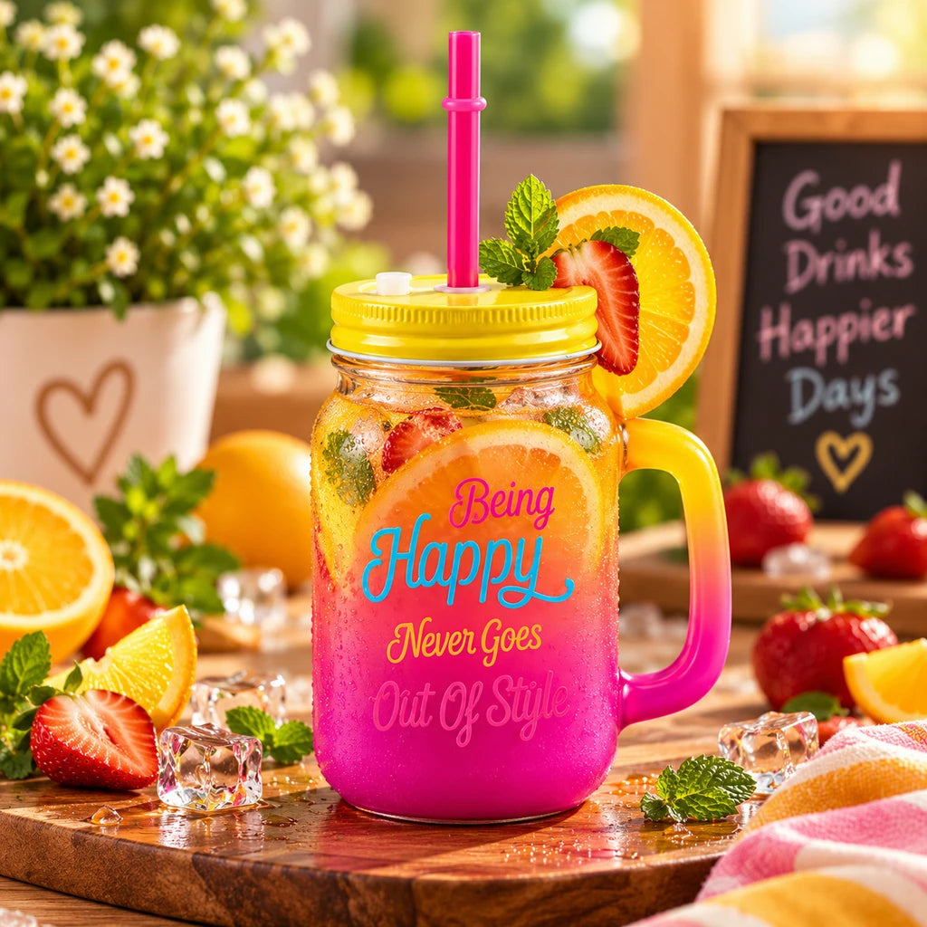 Kleeyo Sunset Being Happy 450 ml Glass Mason Jar