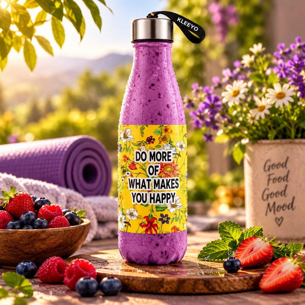 Kleeyo Purple Happy Florals Steel Bottle, 550 ml
