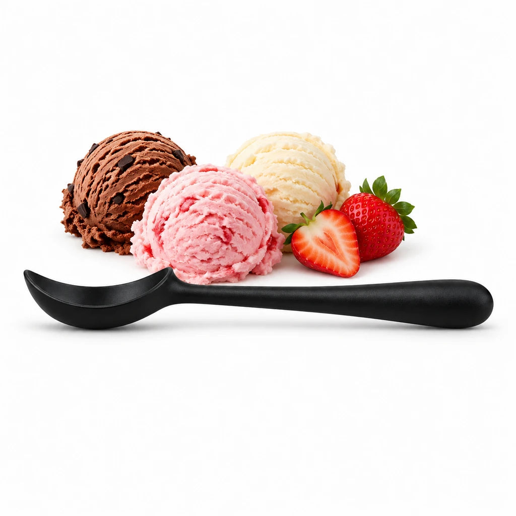 Shengya 8-Inch Black Plastic Ice Cream Scooper With Curved Bowl
