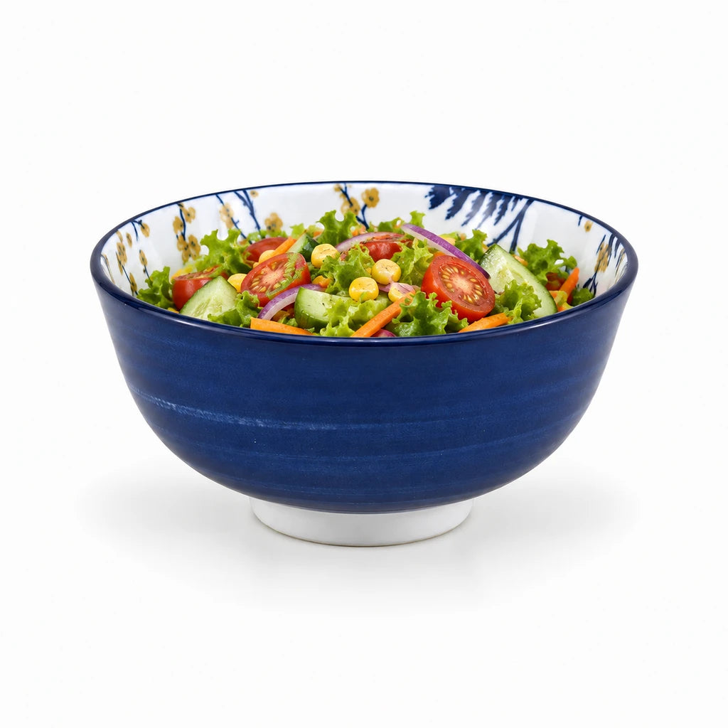 Gupan 6.25-Inch Navy Blue Ceramic Serving Bowl With Patterned Interior