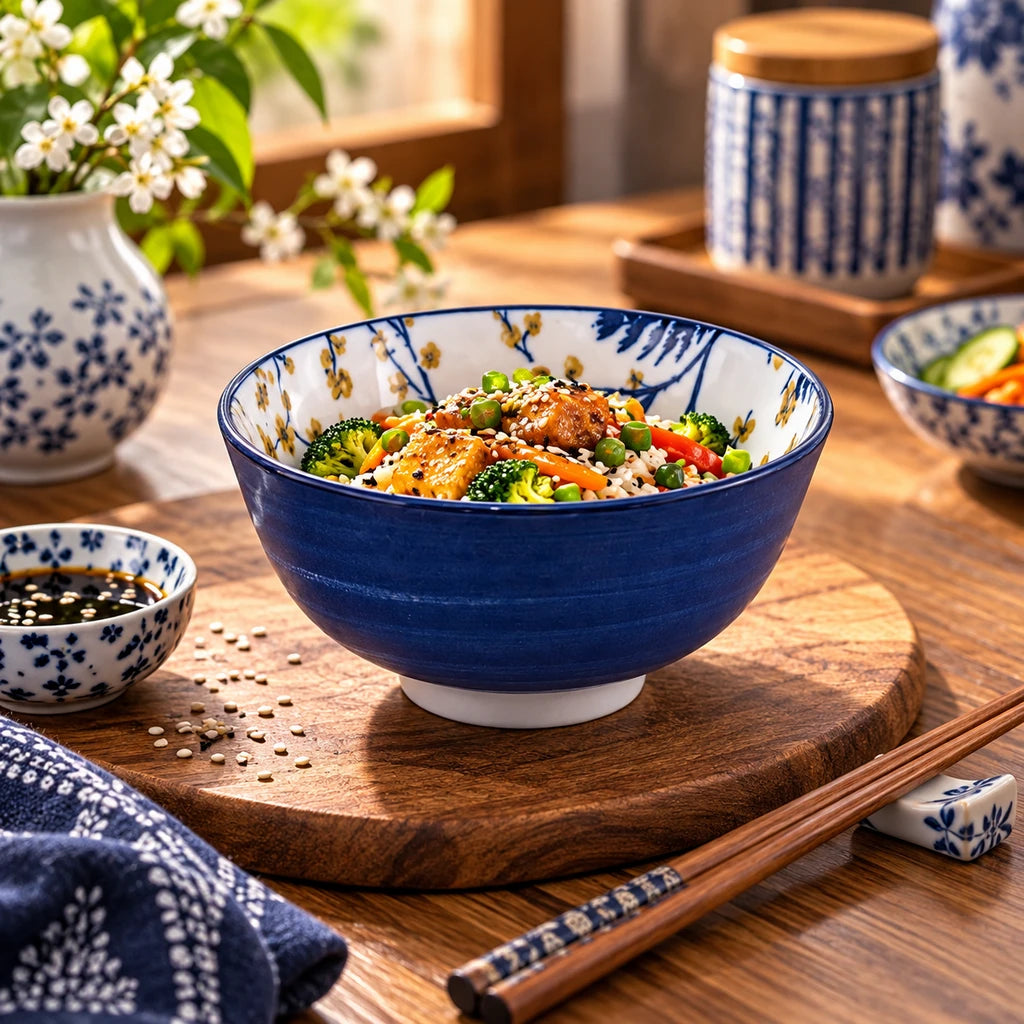 Gupan 4.75-Inch Navy & White Ceramic Sweet Bowl