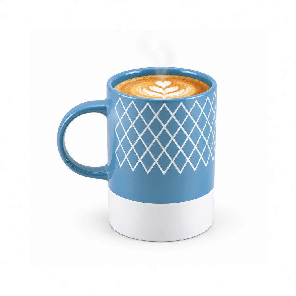 Danny Home 350 ml Blue & White Diamond Lattice Porcelain Mug