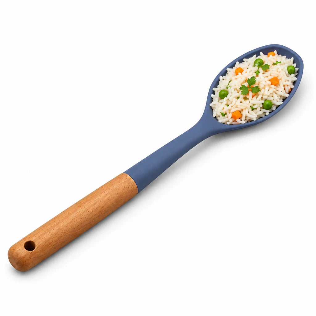 BEST Silicone Rice Serving Spoon with Wooden Handle, 13 Inch