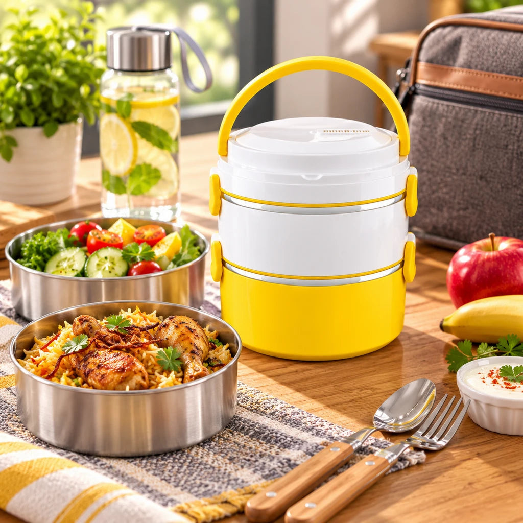 DB 2-Tier Stainless Steel Lunch Box with Plastic Exterior
