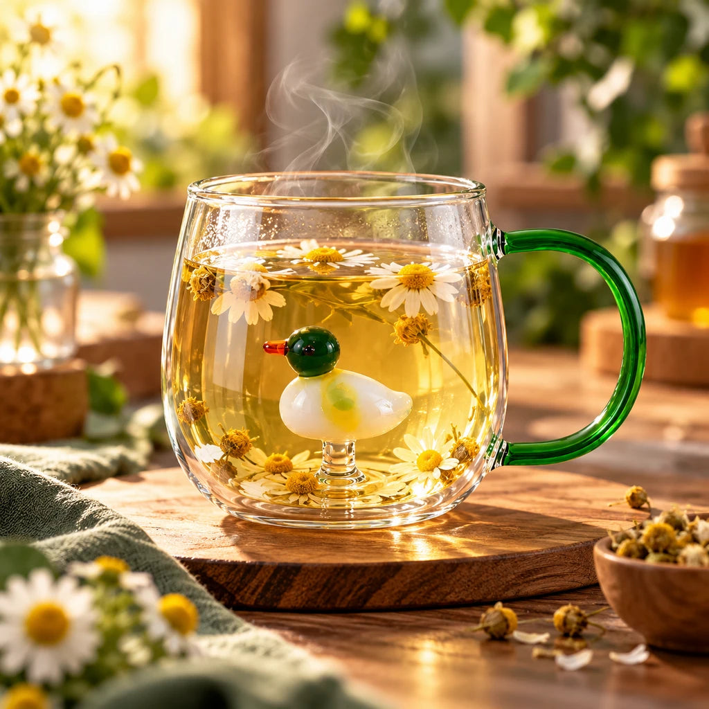 D.W.M Green Duck Glass Mug with Green Handle, 400 ml