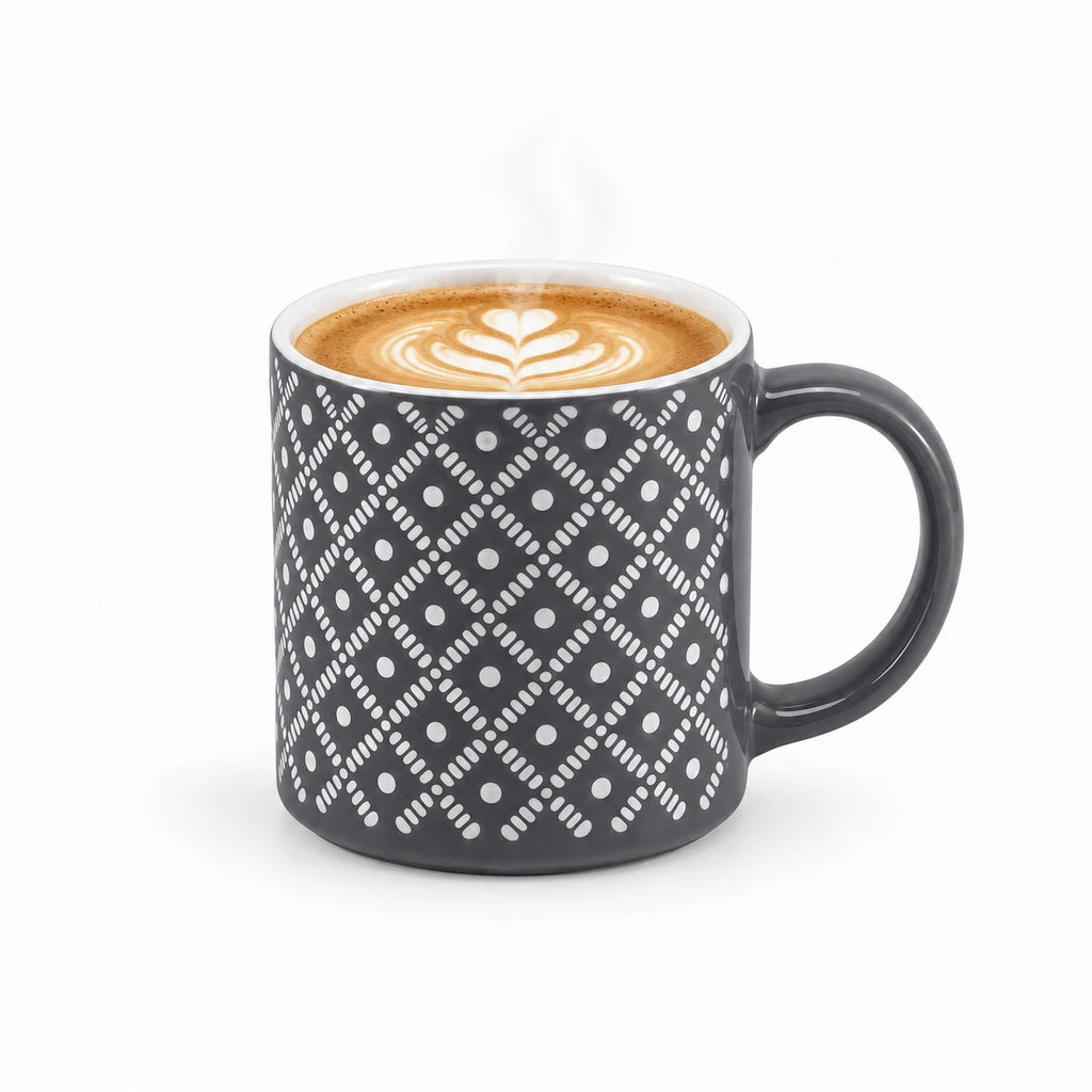 Danny Home 500 ml Charcoal & White Dotted Diamond Porcelain Mug