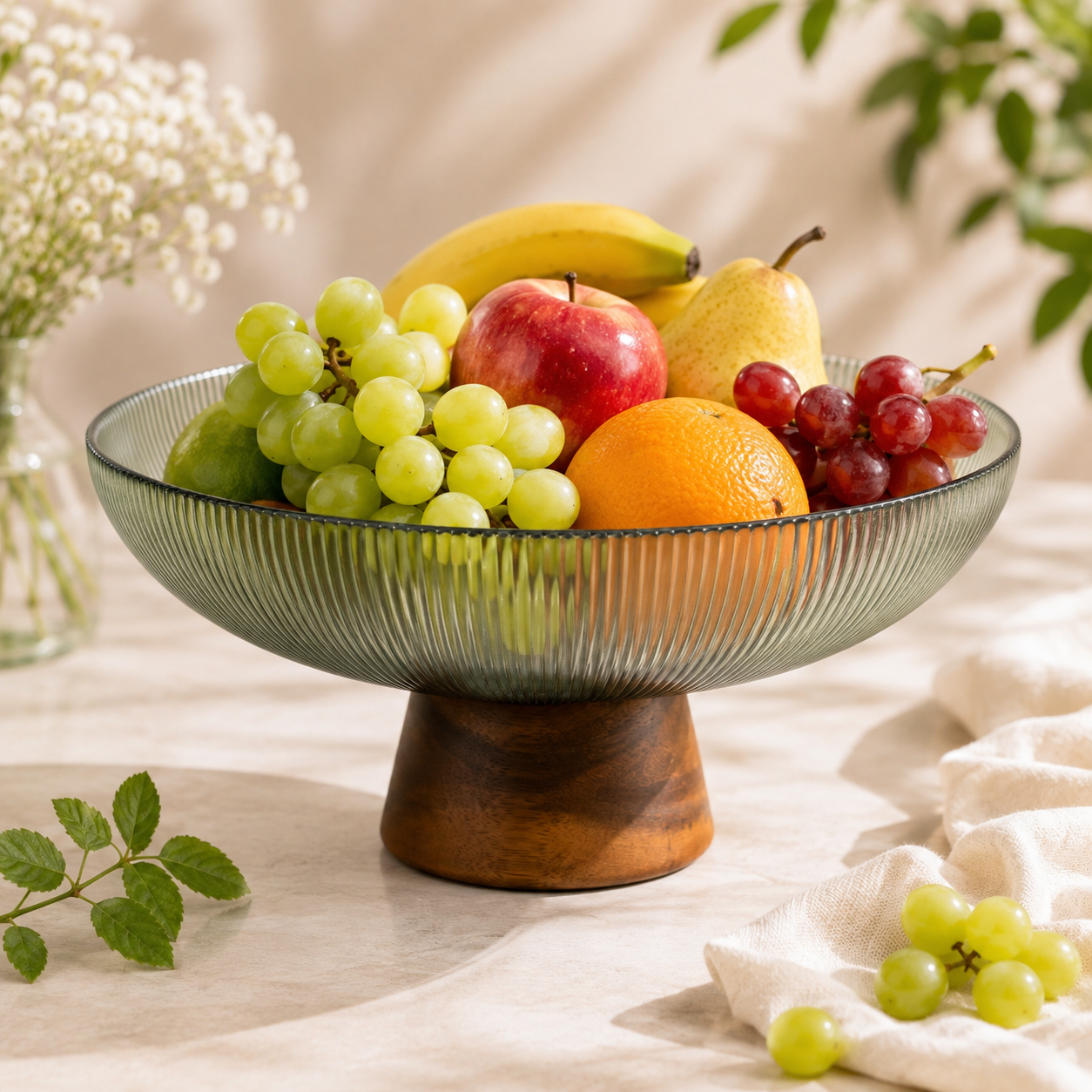 Danny Home 26*11 Cm Glass Fruit Bowl With Wooden Base