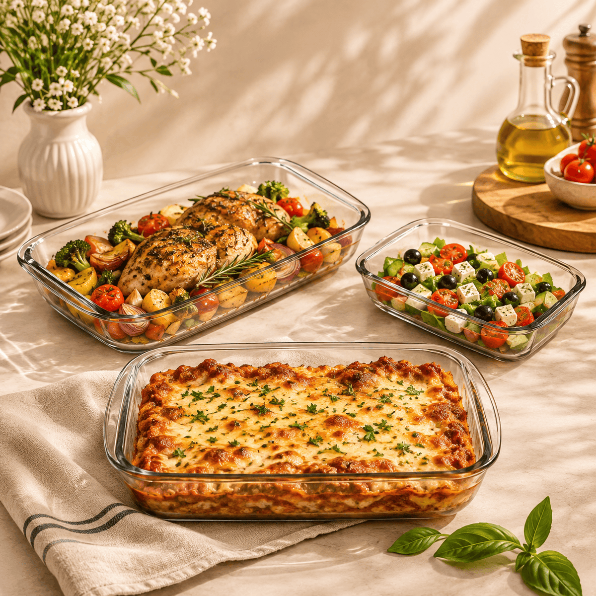 Danny Home 3-Piece Borosilicate Glass Rectangular Tray Set Kaka Bawa Sons
