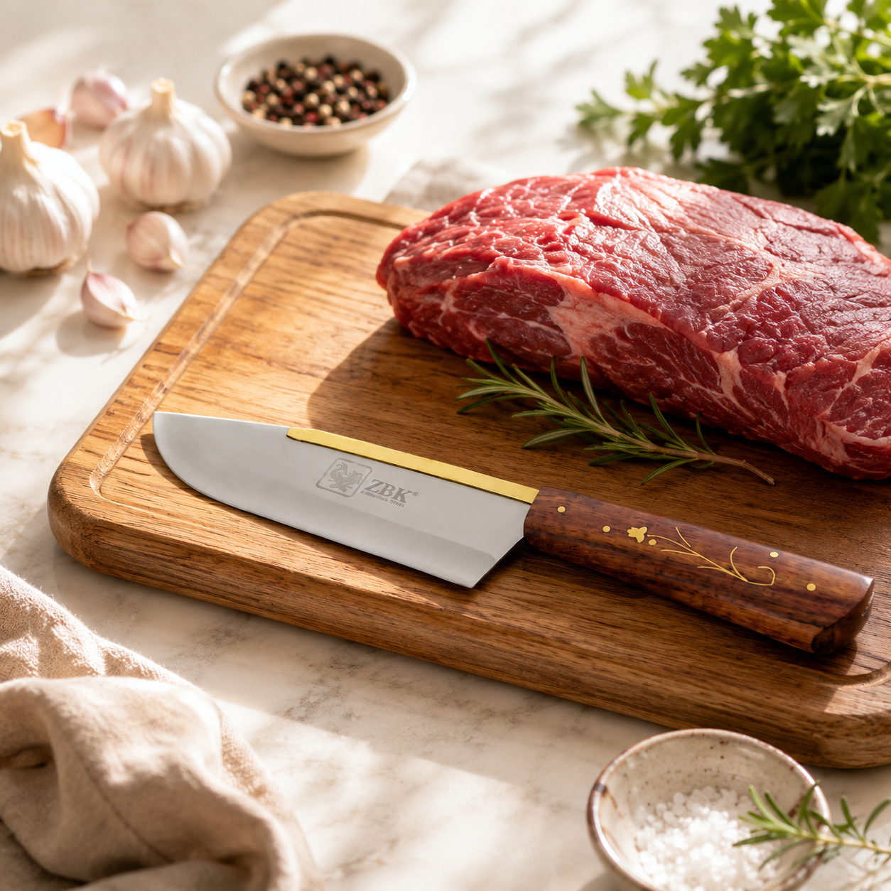 Z.B.K Stainless Steel Pointed Butcher Knife With Wooden Handle