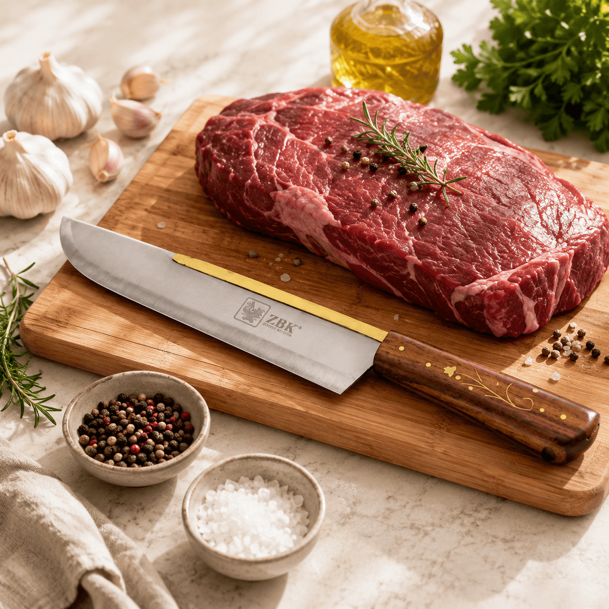 Z.B.K Stainless Steel Pointed Butcher Knife With Wooden Handle Kaka Bawa Sons