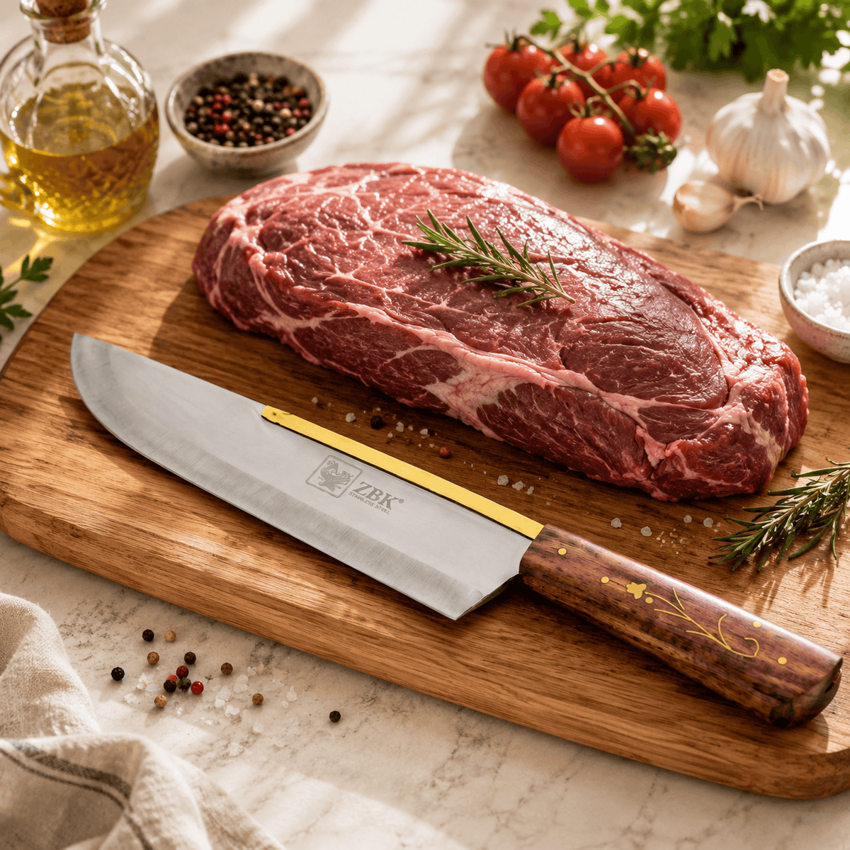 Z.B.K Stainless Steel Pointed Butcher Knife With Wooden Handle Kaka Bawa Sons
