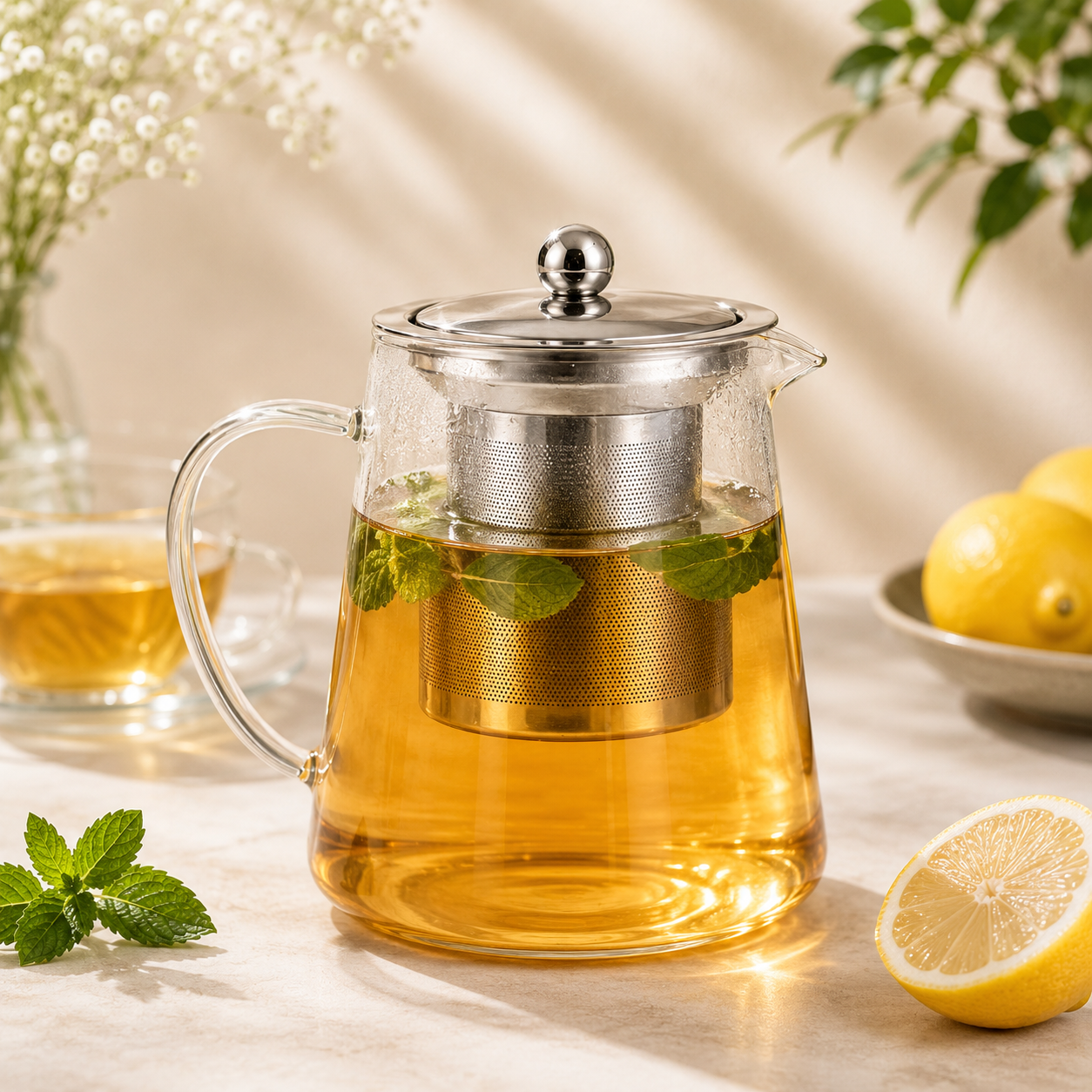 Danny Home Glass Tea Pots With Steel Infuser