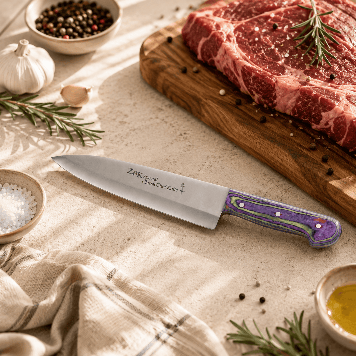 Z.B.K Stainless Steel Butcher Knife With Colored Wooden Handle Kaka Bawa Sons