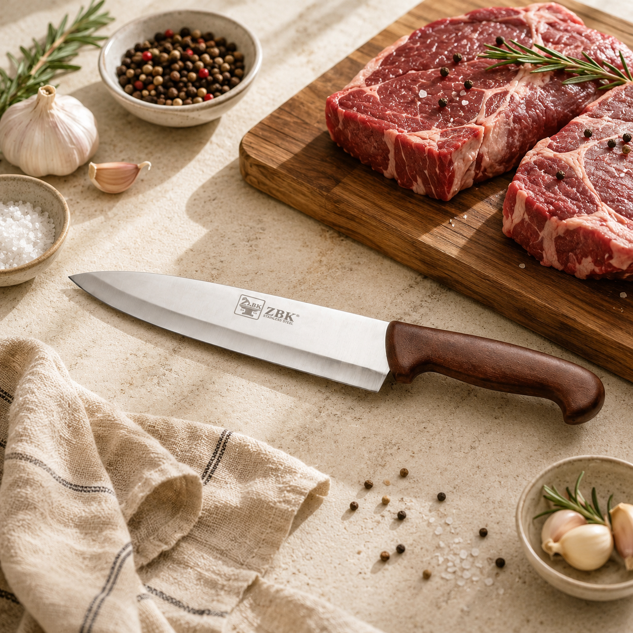 Z.B.K  12-Inch Stainless Steel Butcher Knife With Colored Wooden Handle