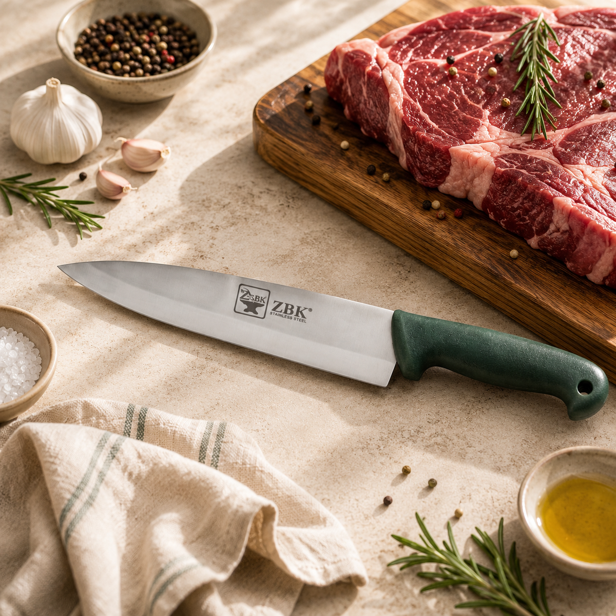 Z.B.K  12-Inch Stainless Steel Butcher Knife With Colored Wooden Handle