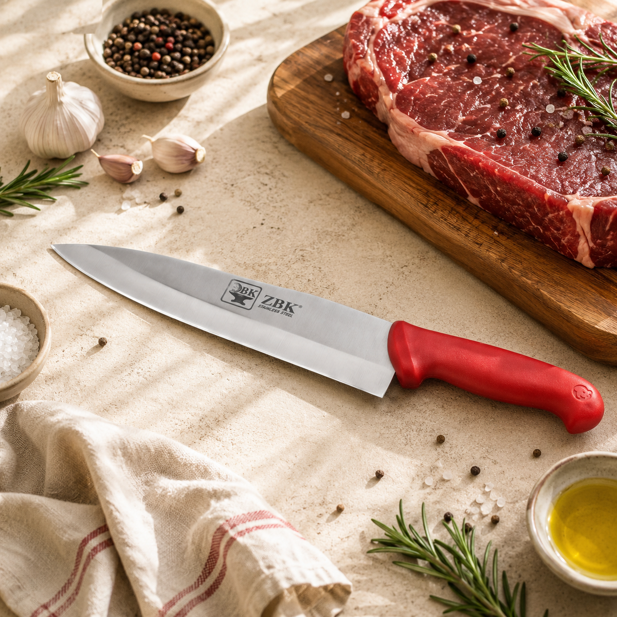 Z.B.K  12-Inch Stainless Steel Butcher Knife With Colored Wooden Handle
