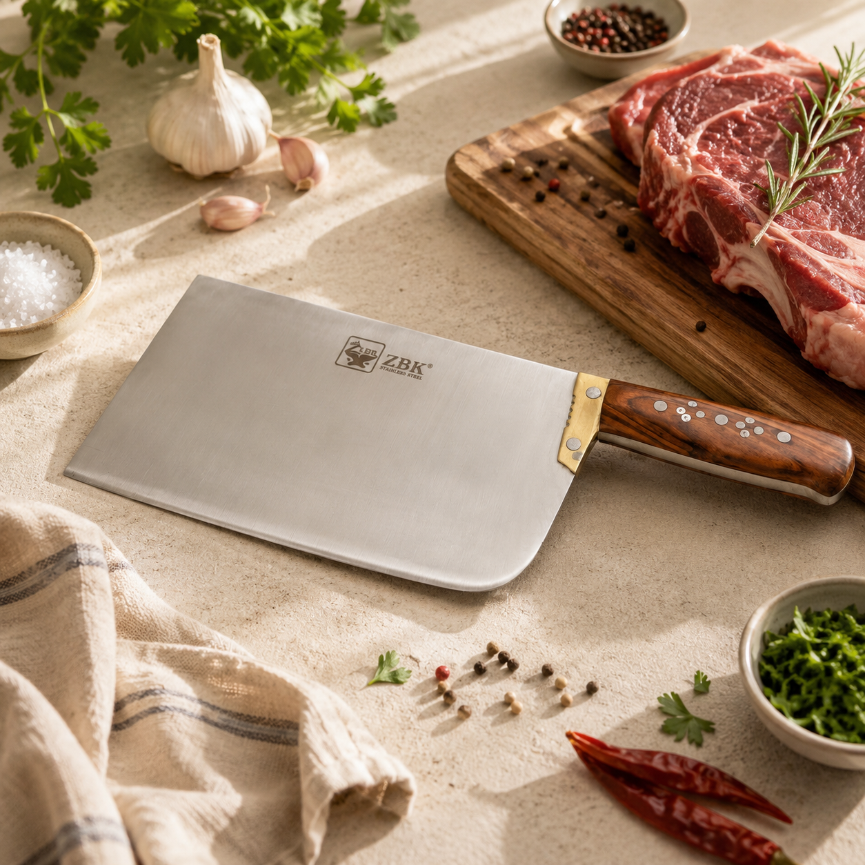 Z.B.K 1-Kg Heavy-Duty Square Butcher Chopper With Wooden Handle