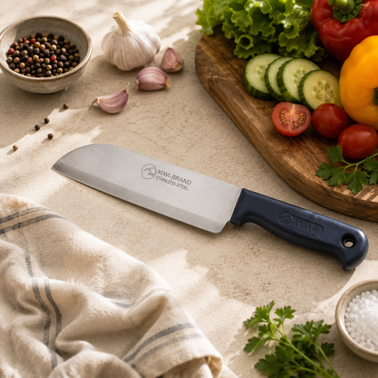 Z.B.K 8-Inch Stainless Steel Santoku Chef Knife With Black Silicon Handle