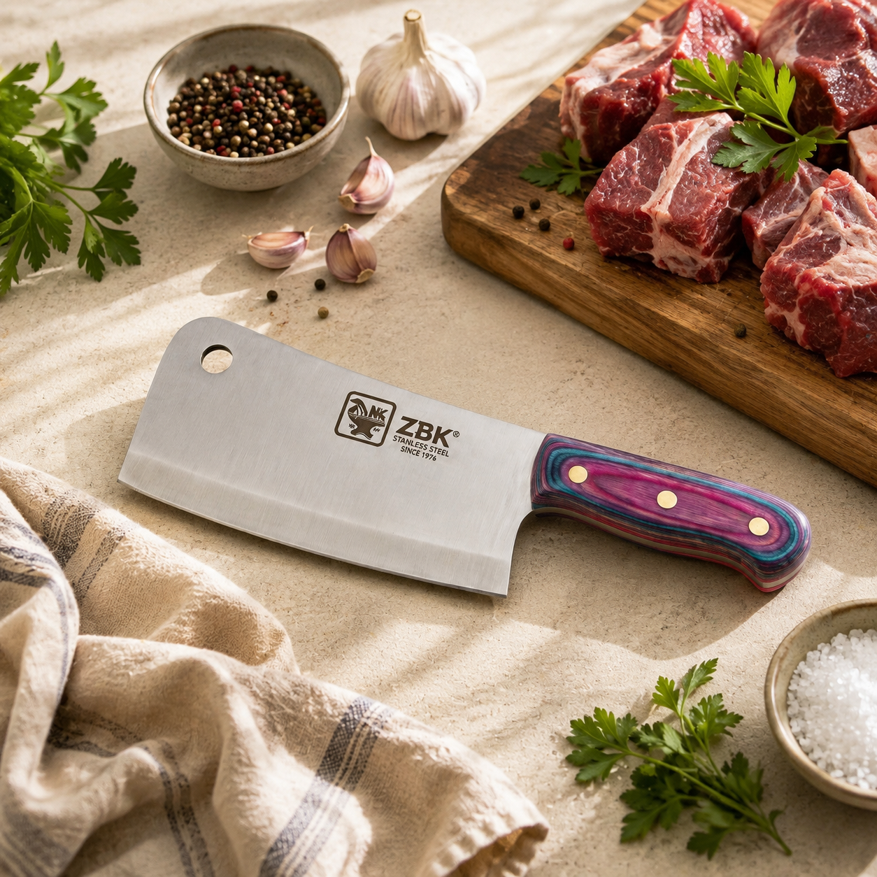 Z.B.K 12-Inch Stainless Steel Heavy-Duty Cleaver Chopper With Wooden Handle