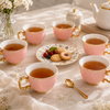 Royal 6-Piece Ceramic "Blush Pink" Cup And Saucer Set With Gift Box