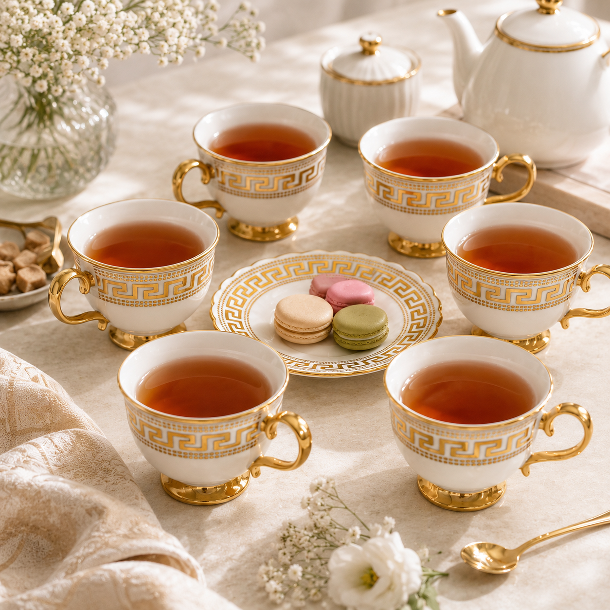 Royal 6-Piece Ceramic "Luxury Greek" Cup And Saucer Set With Gift Box