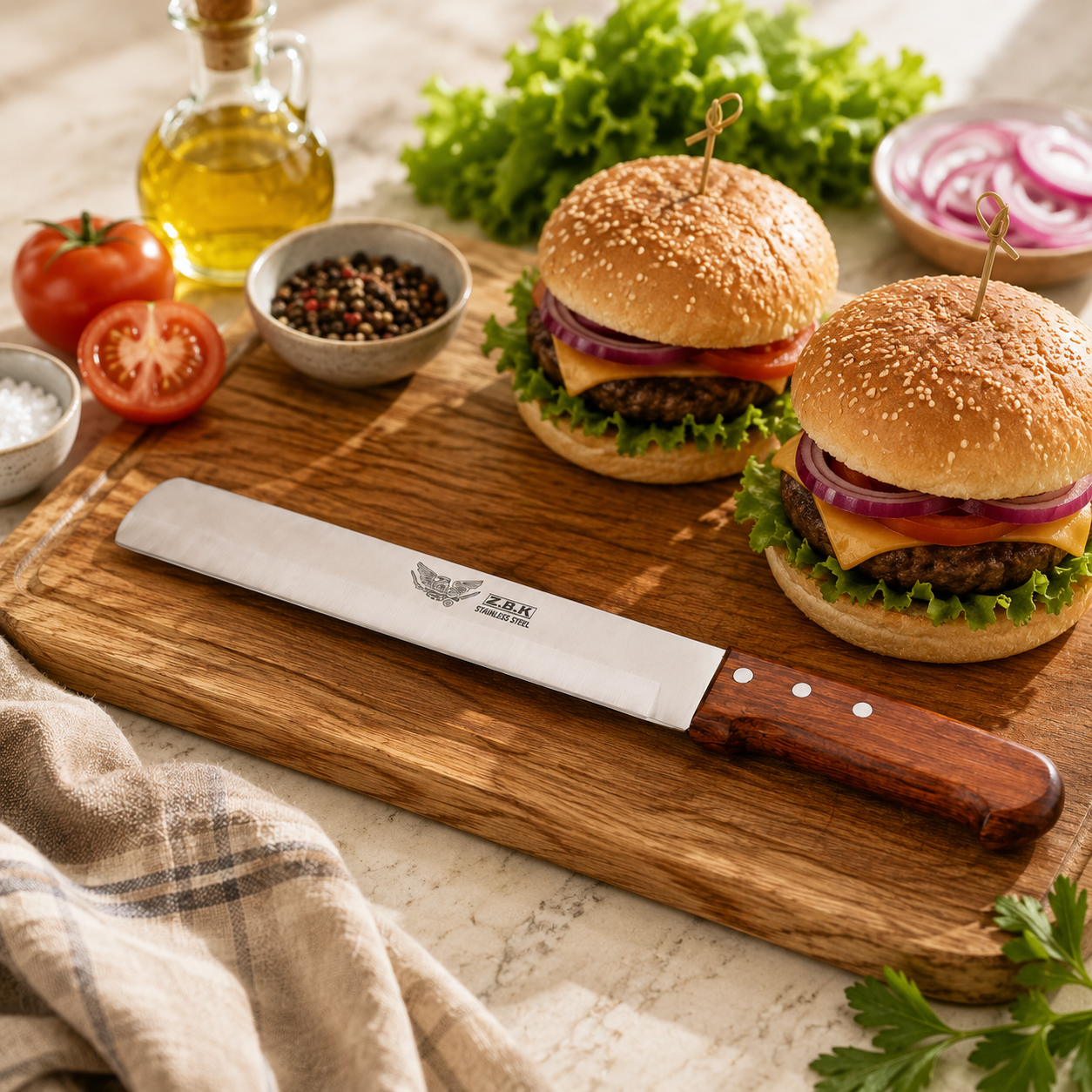 Z.B.K Stainless Steel Burger Knife With Wooden Handle