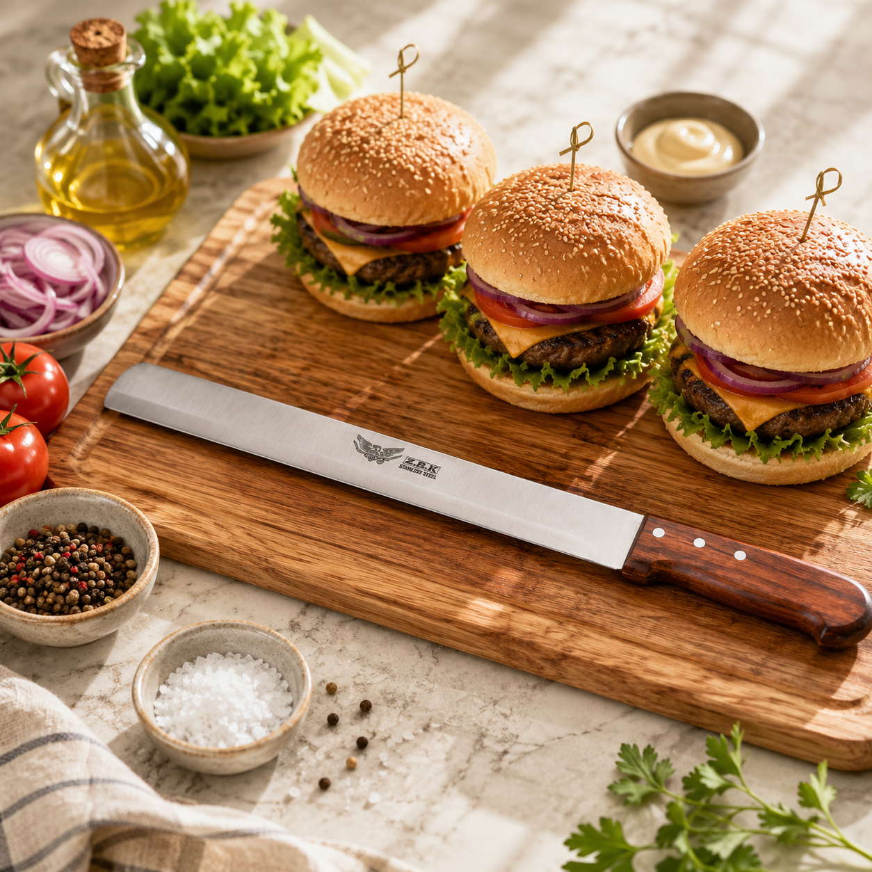 Z.B.K Stainless Steel Burger Knife With Wooden Handle