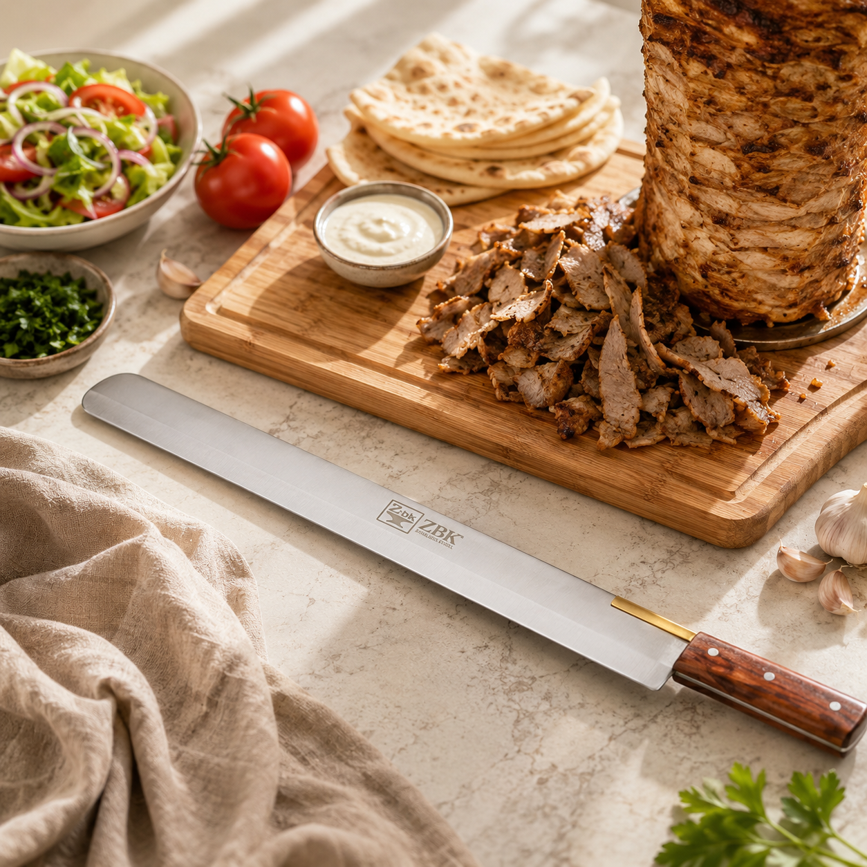 Z.B.K 16-Inch Stainless Steel Shawarma Knife With Wooden Handle