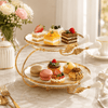 Fancy 2-Tier Oval Ceramic Pastry Stand With Metal Stand