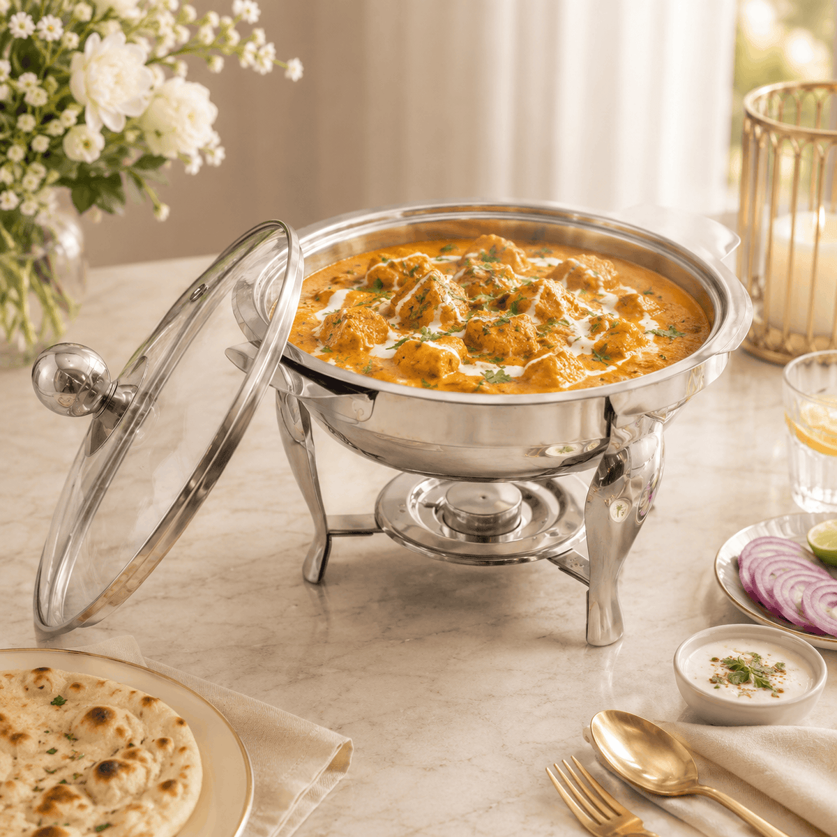 R/S Stainless Steel Serving Pot With Stand Kaka Bawa Sons