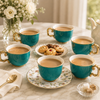 Royal 6-Piece Ceramic "Classic Emerald"  Cup And Saucer Set With Gift Box