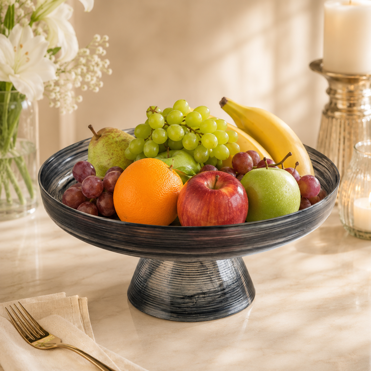 Danny Home 13 * 5.7 Inch Black Glass Round Fruit Plate