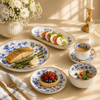 Danny Home Sapphire Bloom 32-Piece Ceramic Dinner Set for 6