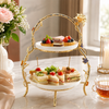 Fancy 2-Tier Oval Ceramic Pastry Stand With Metal Stand